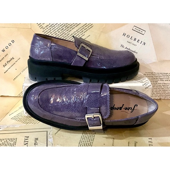 Free People Mackensie MJ Loafer Lug Sole Purple Gray Patent Leather - Picture 5 of 10